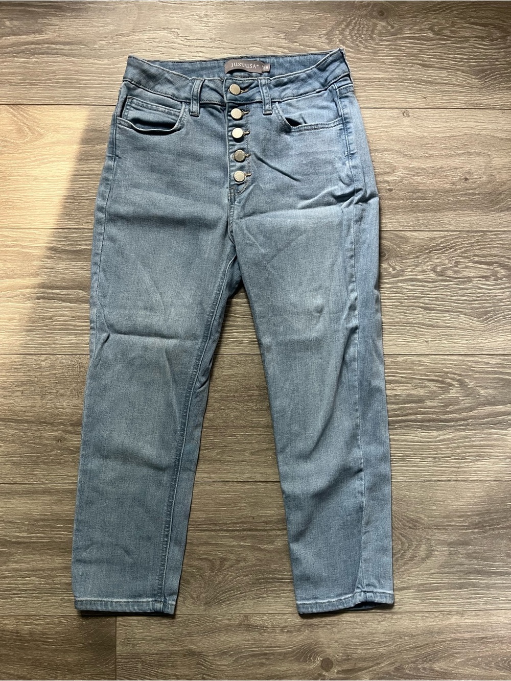 Just USA Light Wash Blue Skinny Button Fly Capri Cropped Denim Jeans Size 28